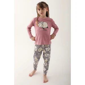 White Sheep Pembe Kız Çocuk Uzun Kol Pijama Takım
