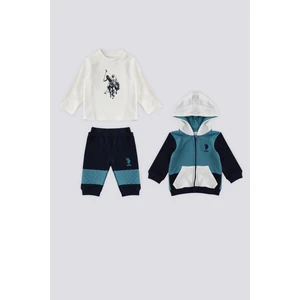 U.S. Polo Assn. Petrol Kanguru Cep Detay Garnili Bebek 3'lü Takım