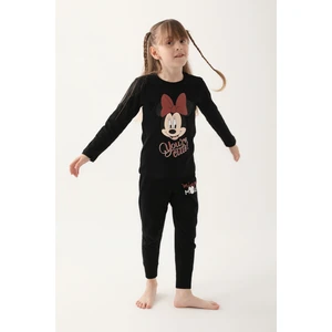 Minnie Mouse Siyah Kız Çocuk Uzun Kol Pijama Takım