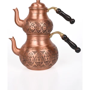 Dmt Copper Home Bakır Çaydanlık Takımı Ağır İşlemeli Papatya Model 16 cm 12 cm