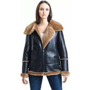 By Marki Marki Koyu Kahve  Kürk Mont Içi Kürklü Kahverengi  Deri Mont Kruvaze Lüx Ceket- 105222