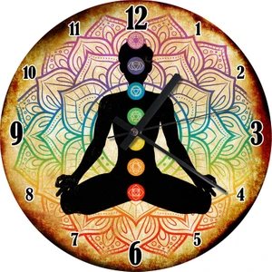Karizma Tablo 7 Çakra Sembolü ve Yoga Ahşap Duvar Saati