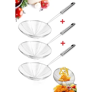 3 Adet Kızartma Maşası Kepçe Kevgir Çelik Mutfak Patates Kızartma Yağ Süzgeci Seti 3lü Çelik Kevgir