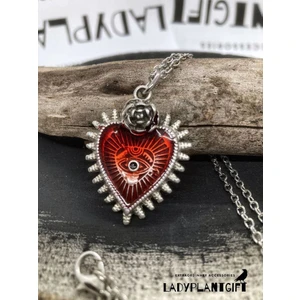 Herşey Nota Rose Eye Of Heart Gotik Kalp Kolye Kırmızı