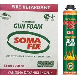 12 Adet 750 ml - 900 Gr B2 Tabancalı Yangına Dayanıklı Poliüretan Köpük Isı Önleyici İzolasyon Dolgu Pembe Pu Köpük