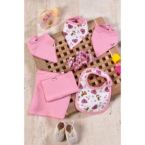 Salvia Dione | %100 Pamuk | 6 Parça Bebek Müslin Beslenme Seti | Pembe | Mama Çok Amaçlı Set