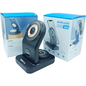 3in1 15W+ Tws 3W + 2nd Gear Kablosuz Işıklı Şarj Istasyonu HY10