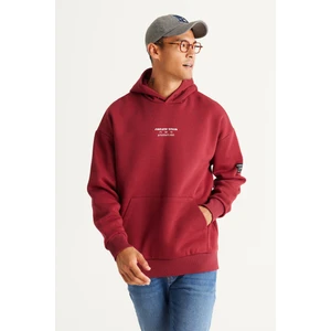Altınyıldız Classics Erkek Bordo Oversize Fit Bol Kesim Kapüşonlu Içi Polarlı 3 Iplik Pamuklu Sweatshirt