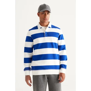 Altınyıldız Classics Erkek Ekru K.mavı Standart Fit Normal Kesim Içi Polarlı 3 Iplik Polo Yaka Pamuklu Sweatshirt
