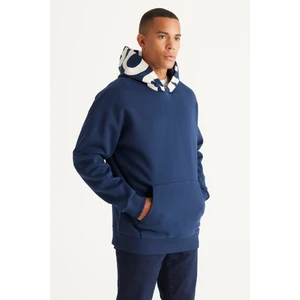 Altınyıldız Classics Erkek Lacivert Oversize Fit Bol Kesim Kapüşonlu İçi Polarlı Pamuklu Kapüşonlu Sweatshirt
