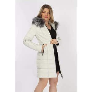 By Marki Marki Hakiki Kürk Lüx Kapüşonlu Kürk Detaylı Şişme Deri Mont, Ceket - 104922