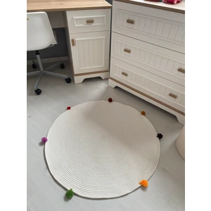 Haz Toz Vermez Antialerjik Jüt Dokuma Ponponlu Beyaz Jüt Halı Bebek Çocuk Odası Halısı