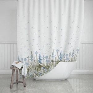 Tropik Home Duş Perdesi Çift Kanat 2X120X200CM Kır Desenli Banyo Perdesi 16 Adet C Halka Hediyeli