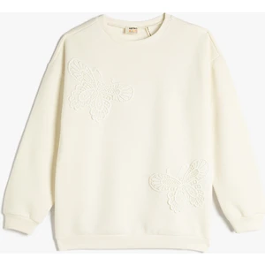 Kelebekli Sweatshirt Şardonlu Aplikeli Bisiklet Yaka