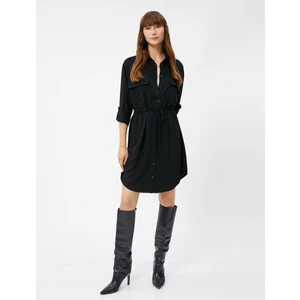 Gömlek Elbise Beli Bağlamalı Düğmeli Cep Detaylı