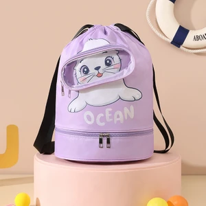 Karikatür Yüzme Çantası Büyük Kapasiteli Kuru ve Islak Ayırma Çantası Çok Fonksiyonlu Su Geçirmez Banyo Çantası Seyahat Spor Saklama Çantası (Yurt Dışından)