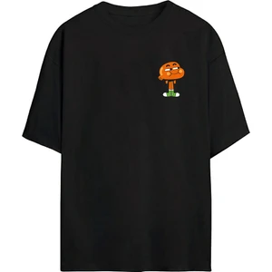 The Wert Unisex Darvin Baskılı Siyah Oversize Tshirt