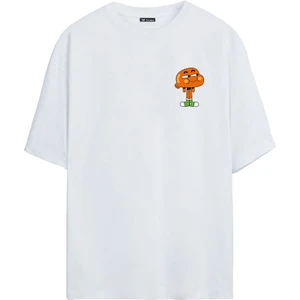 The Wert Unisex Darvin Baskılı Beyaz Oversize Tshirt