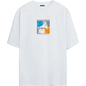 The Wert Unisex Gramophone Baskılı Beyaz Oversize Tshirt