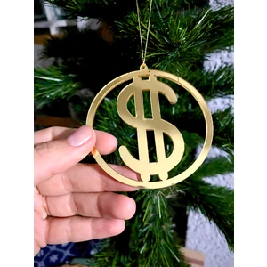 Mini Tasarım Atölyem Dolar Sembollü Yılbaşı Ağacı Süsü Gold Pleksi ( Altın Rengi)