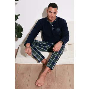 Ekoseli Regular Fit Düğmeli Bisiklet Yaka Kışlık Polar Pijama Takımı Erkek Pijama Takımı 60961001
