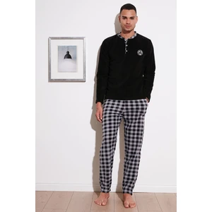 Ekoseli Regular Fit Düğmeli Bisiklet Yaka Kışlık Polar Pijama Takımı Erkek Pijama Takımı 60961002