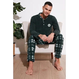 Ekoseli Regular Fit Düğmeli Bisiklet Yaka Kışlık Polar Pijama Takımı Erkek Pijama Takımı 60961002