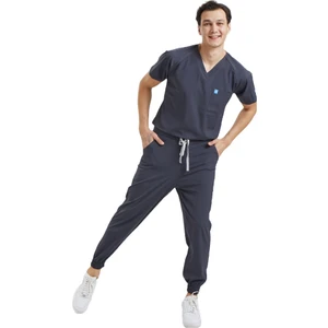 Wio Uniform Jogger - Erkek Likralı Koyu Gri Üniforma Takımı
