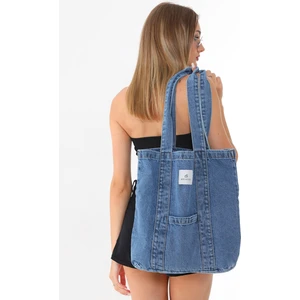 Mavi Kot Kumaş Şeritli ve Cepli Bez Omuz & Kolçantası Kanvas Iş Spor Günlük Jean Model Yazlık