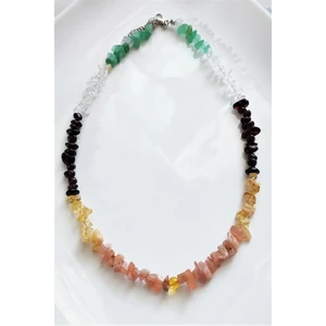Bade Accessories Kehribar, Güneş Taşı, Sitrin, Lal, Kristal Kuvars, Aventurin Doğal Taş Kolye