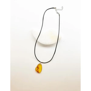 Deri İpli Damla Kehribar Kolye