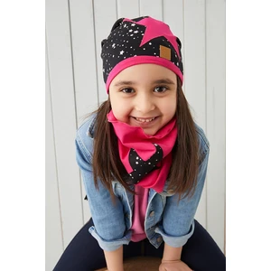 Fuşya Siyah Çocuk Bebek Bere Boyunluk Set Yumuşak %100 Pamuklu Penye Elit Seri