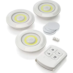 Uzaktan Kumandalı 3 Lü Spot LED Lamba Kablosuz Pilli Işıldak Dolap Işığı Mutfak Rafı Işığı - FC086