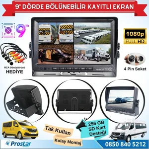 9 Inç Kayıtlı Dörde Bölünür Monitör 256GB Sd Destekli 4