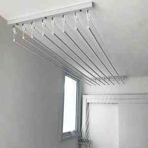 Beyaz Asansörlü Çamaşır Kurutma Askısı - Kurutmalık 5 Sıra 125 cm Boyunda
