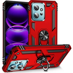 Case World Xiaomi Redmi Note 12 4g Kapak Military Yüzüklü Stantlı Panzer Tank Kılıf - Kırmızı
