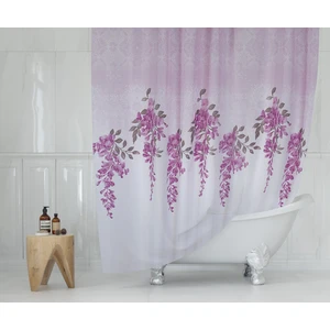 Tropik Home Fuşya Banyo Perdesi 180X200CM  Askı Hediyeli Banyo Duş Perdesi, Pembe Renk Sümbül Banyo Perdesi