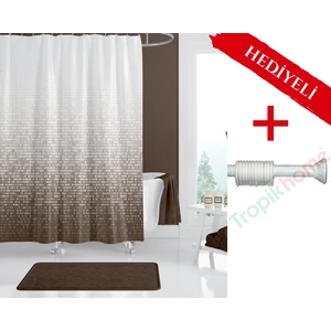 Tropik Home Kare Banyo Perdesi Askı Hediyeli 180X200CM Tek Kanat Duş Perdesi, Renkli Kare Desenbanyo Duş Perdesi