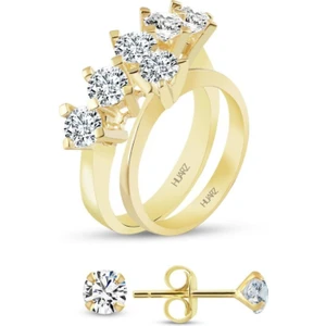 Kadın 925 Ayar Gümüş Gold Tektaş Beştaş Set