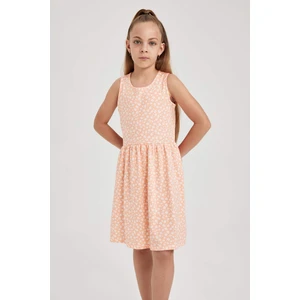 Kız Çocuk Desenli Pamuklu Kolsuz Elbise