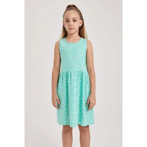 Kız Çocuk Desenli Pamuklu Kolsuz Elbise