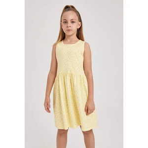 Kız Çocuk Desenli Pamuklu Kolsuz Elbise