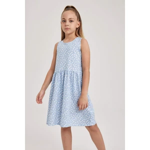 Kız Çocuk Desenli Pamuklu Kolsuz Elbise