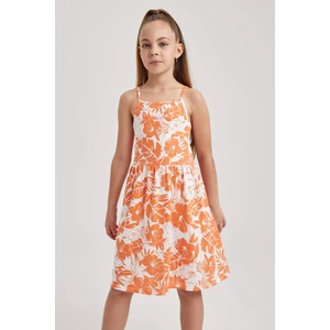 Kız Çocuk Desenli Pamuklu Askılı Elbise