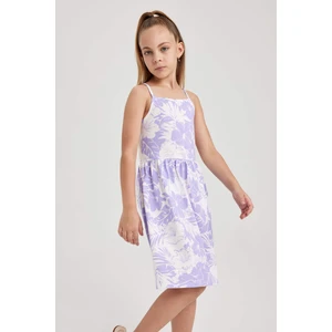 Kız Çocuk Desenli Pamuklu Elbise B0674A823SM