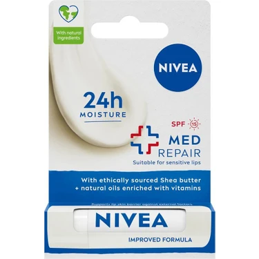 Nivea Dudak Bakım Kremi Med Repair, 24 Saat Nem, Doğal Yağlar İle Çatlamış Dudak Bakımı, SPF15 4,8