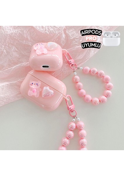 Airpods Pro Uyumlu Kedicik ve Pembe Kalpli Kulaklık Kılıfı, Darbeye Emici Inci Kopçalı Sevimli Premium Kılıf modelleri