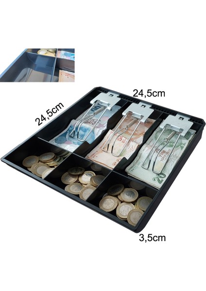 Plastik Çekmece Içi Para Düzenleyici 3 Banknot Bölmeli Para Çekmecesi Içi Siyah 24,5 x 24,5 x 3,5 cm