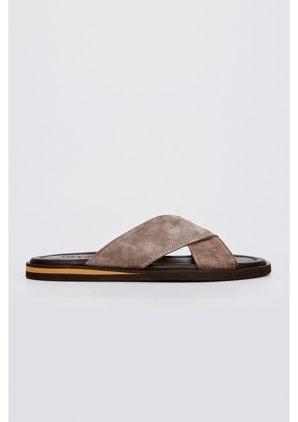 Lorenzo Erkek Taupe Süet Düz Terlik 537 448-VAL Erk Trlk Y23