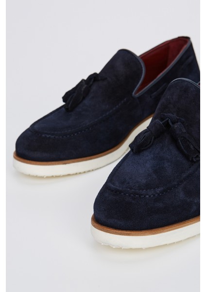 Ottone Erkek Lacivert Süet Hakiki Deri Loafer Ayakkabı 537 3205-VAL Erk Ayk Y23